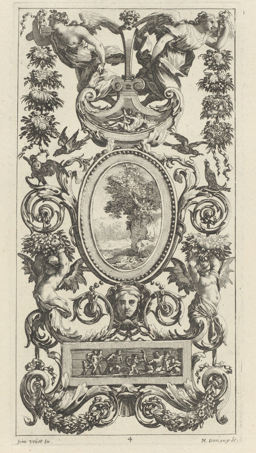 Ornamental Panel with Pan and Two Garland-Bearing Women