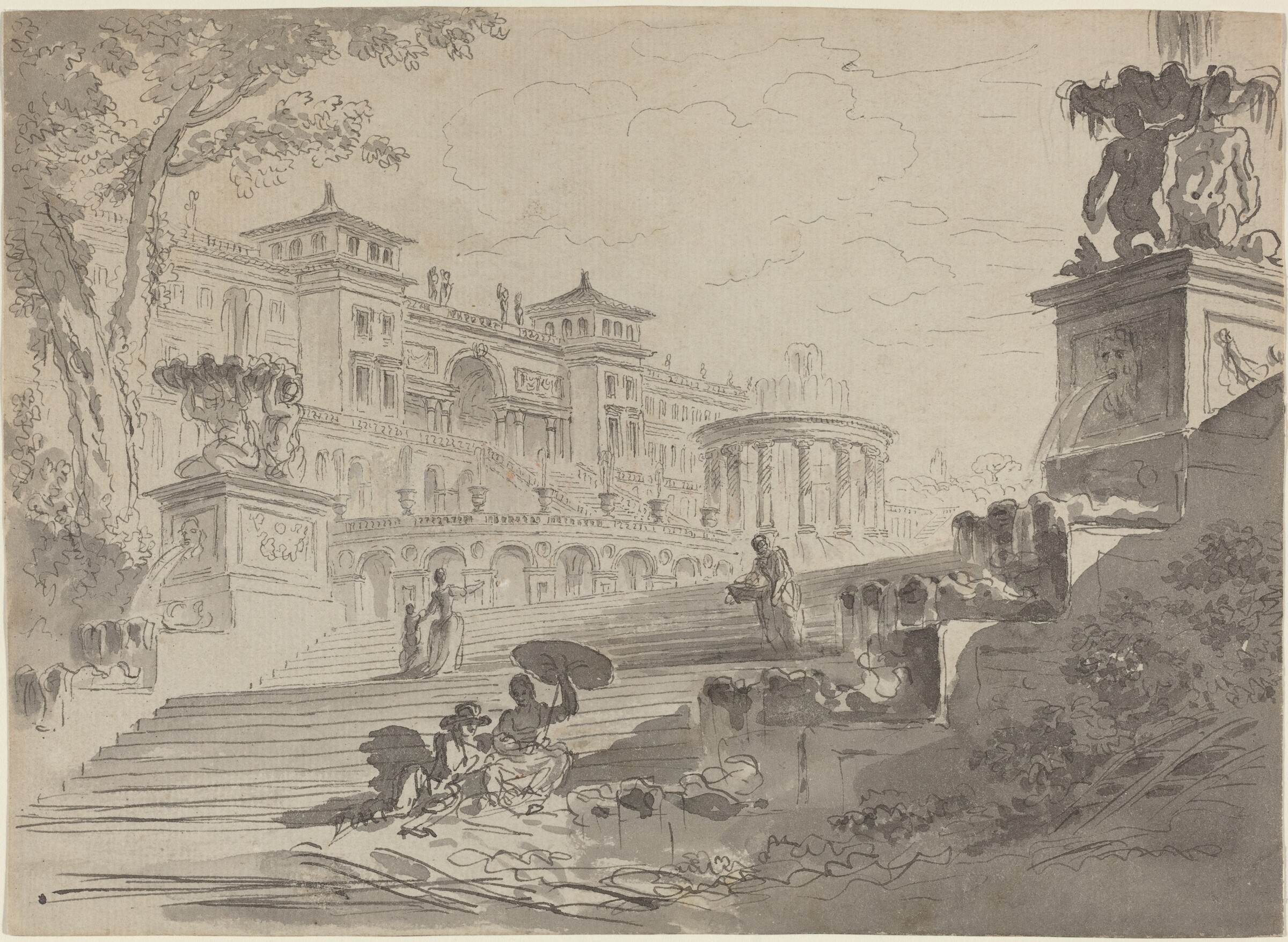 Fantasy on the Villa Medici with Fountains, Pierre Lelu, c. 1768