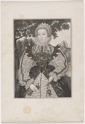 “Mary of Guise”. The person in the image is depicted from the waist up, seated in a regal position.