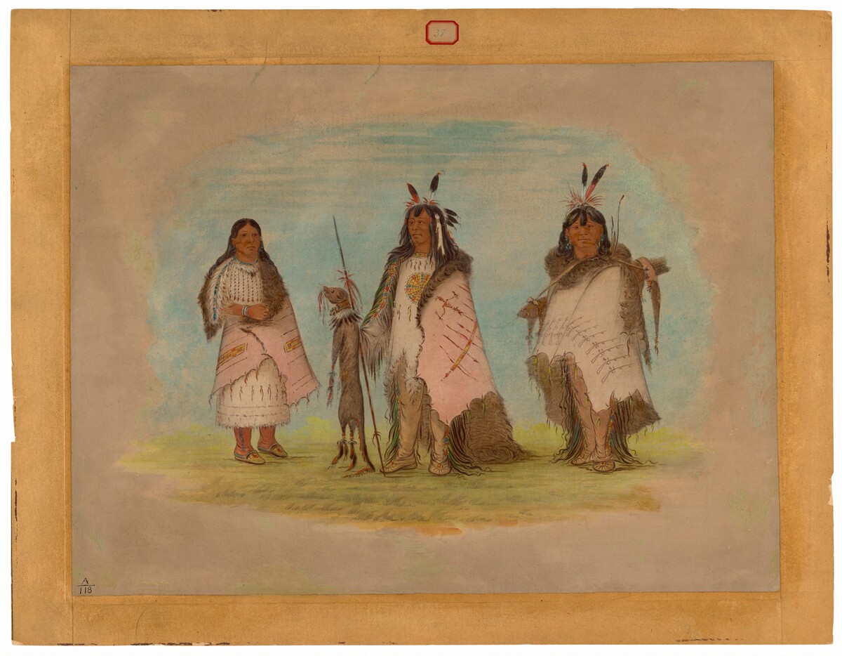 Two Blackfoot Warriors and a Woman