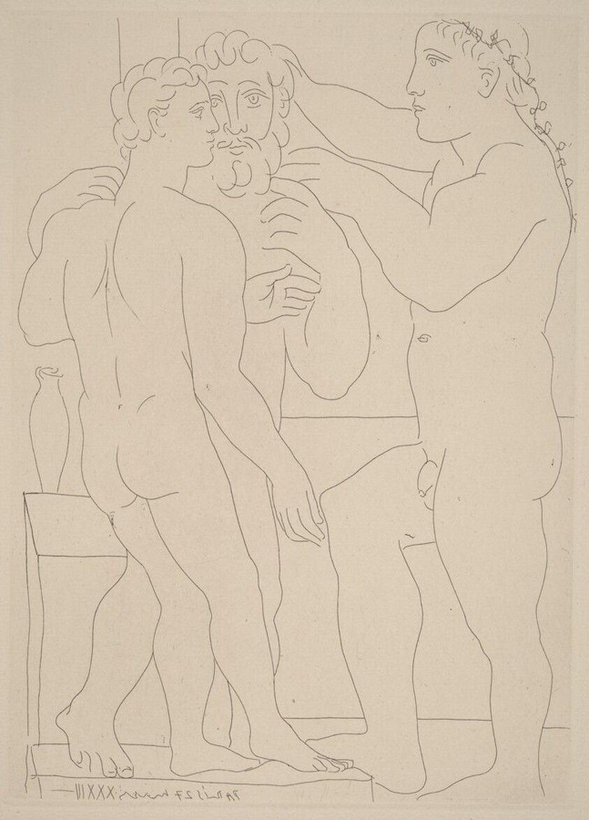 A Young Greek Sculptor with Sculptures of a Man and an Ephebe (Jeune sculpteur Grec avec sa sculpture: un homme et un éphèbe)