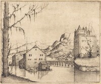 River Landscape with Two Buildings, Augustin Hirschvogel, 1545