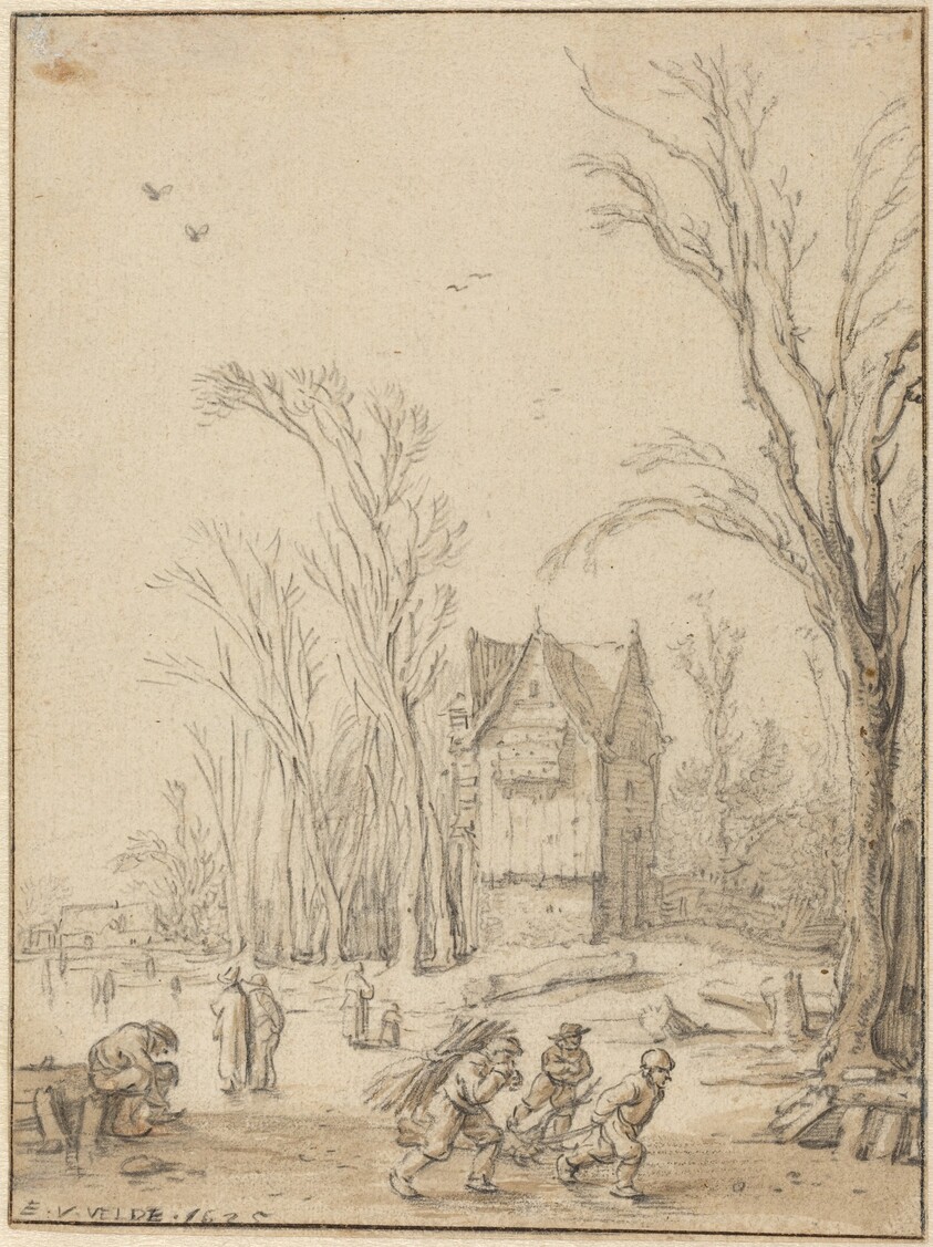 Villagers Skating on a Frozen Pond