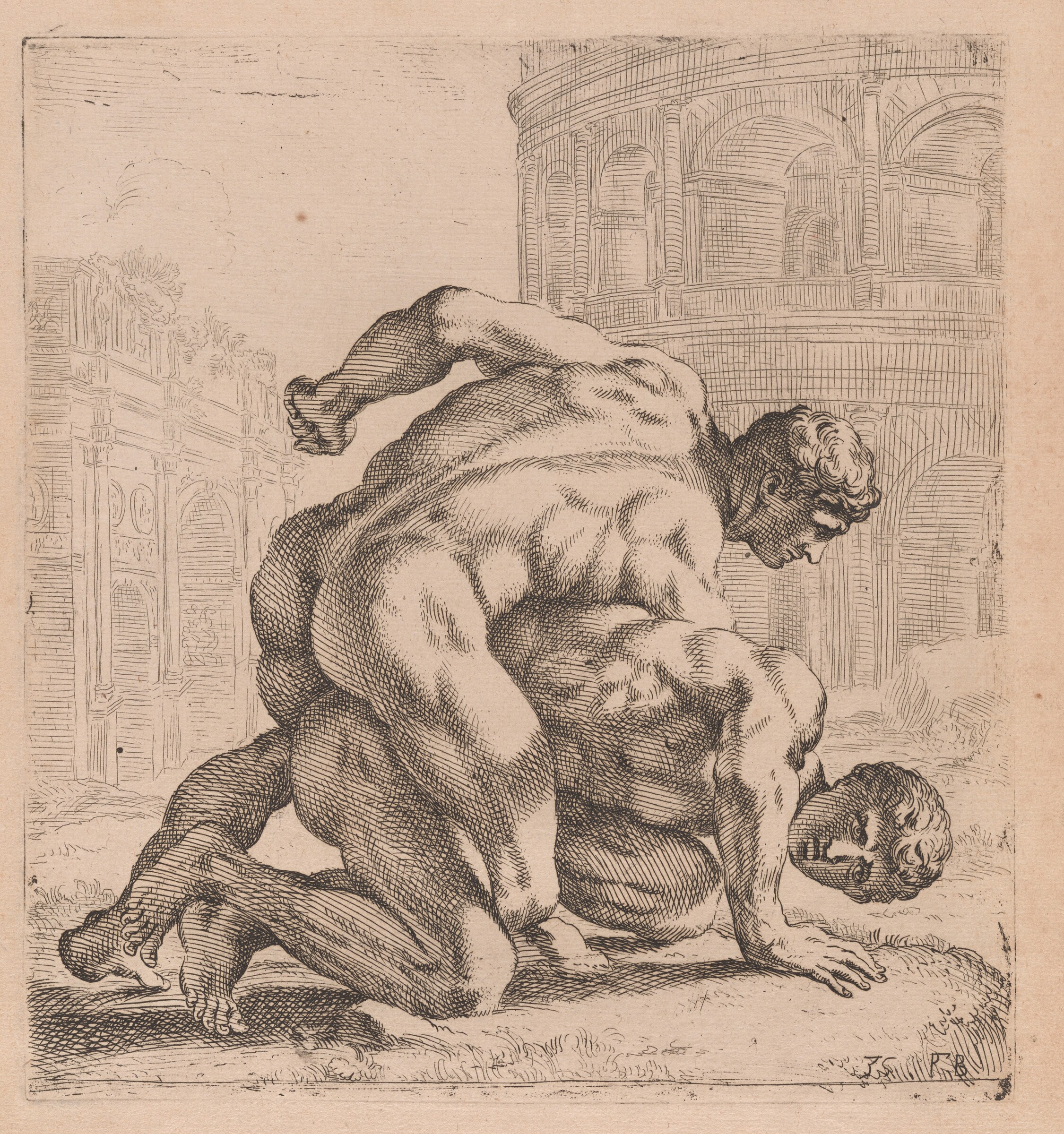The Medici Wrestlers, side view, turned to right [plate 35], François Perrier, 1638