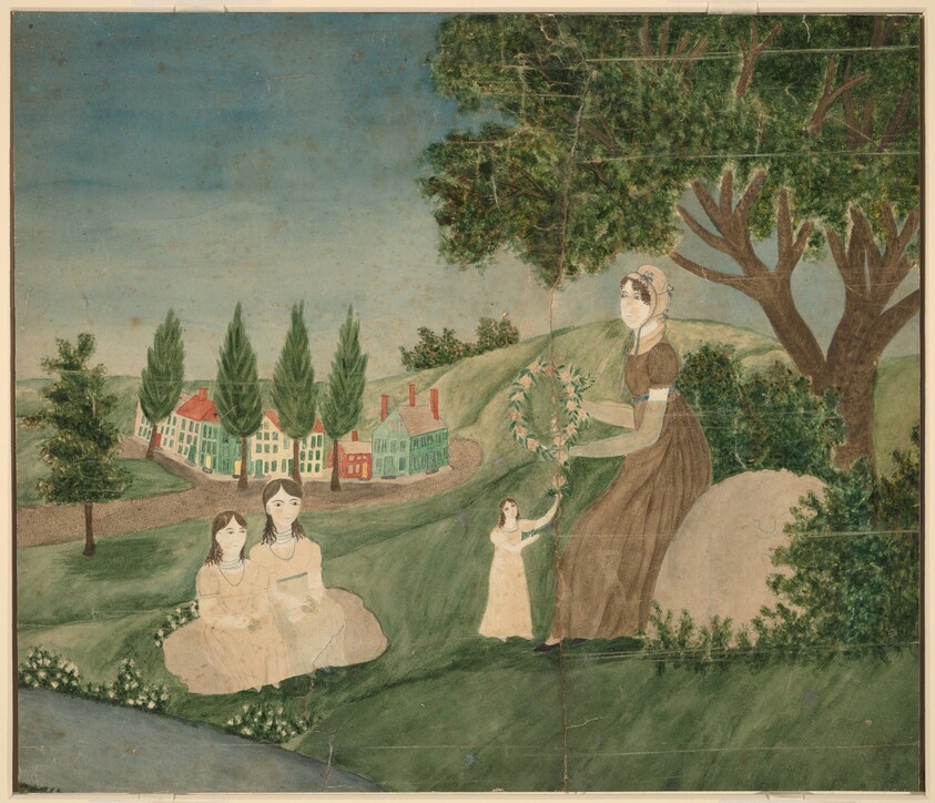 Mother and Three Children Making a Floral Wreath