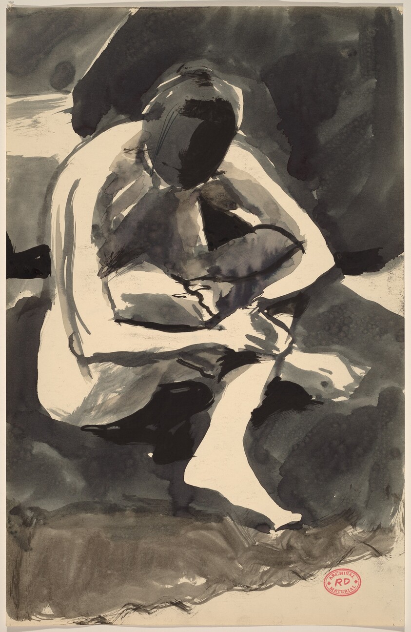 Untitled [seated nude embracing her crossed legs]