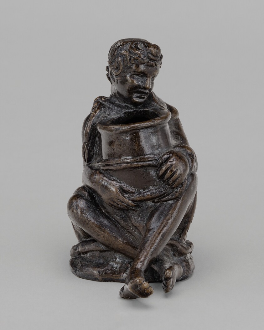 Seated Boy Holding a Jar (an Inkwell ?)