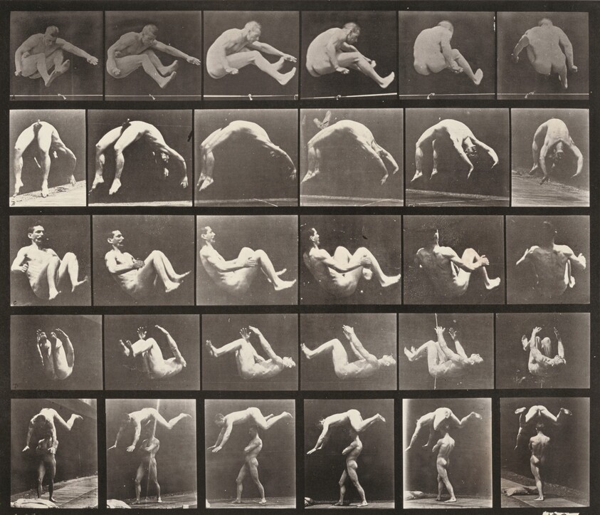 Plate Number 522. A: Jumping. B: Handspring. C, D: Somersault. E: Springing over a man's back