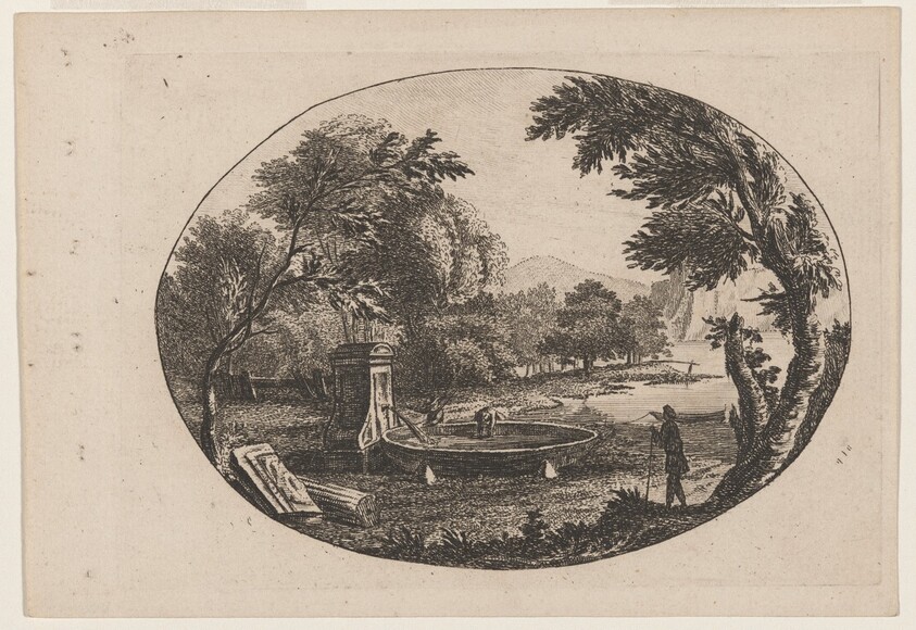 Wooded Landscape with Drinking Spout and Basin