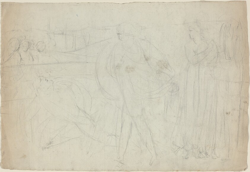 Sketch of a Swordsman Standing Over His Defeated Opponent [recto]