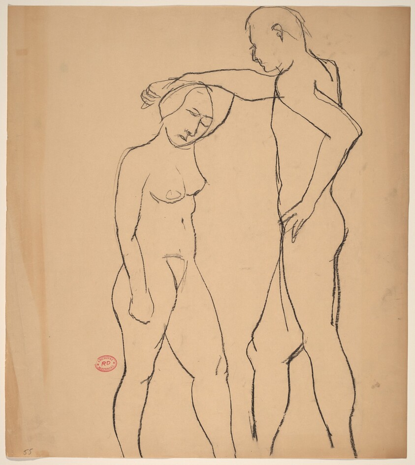 Untitled [male nude holding the arm of a female nude]