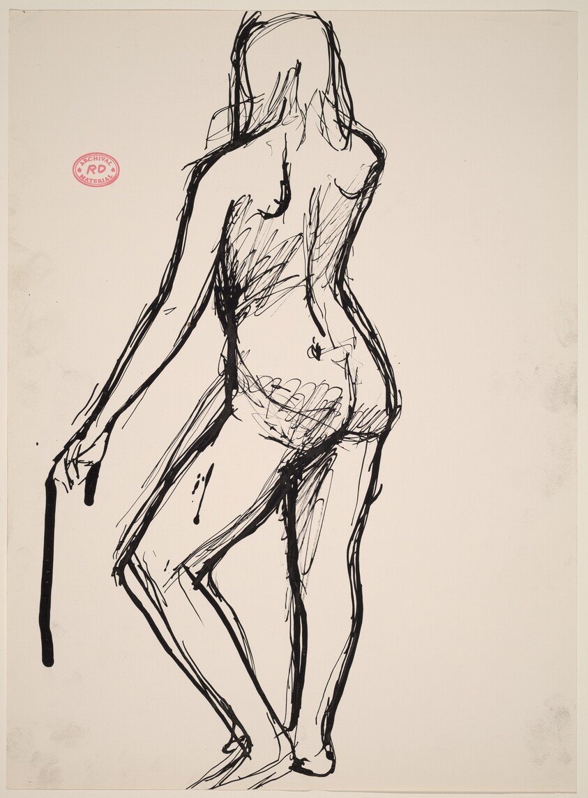 Untitled [back view of nude holding a support in her left hand]