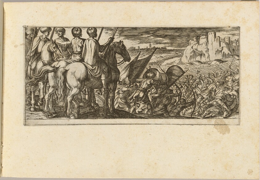 Battle Scene with Cavalry Observing from a Hill