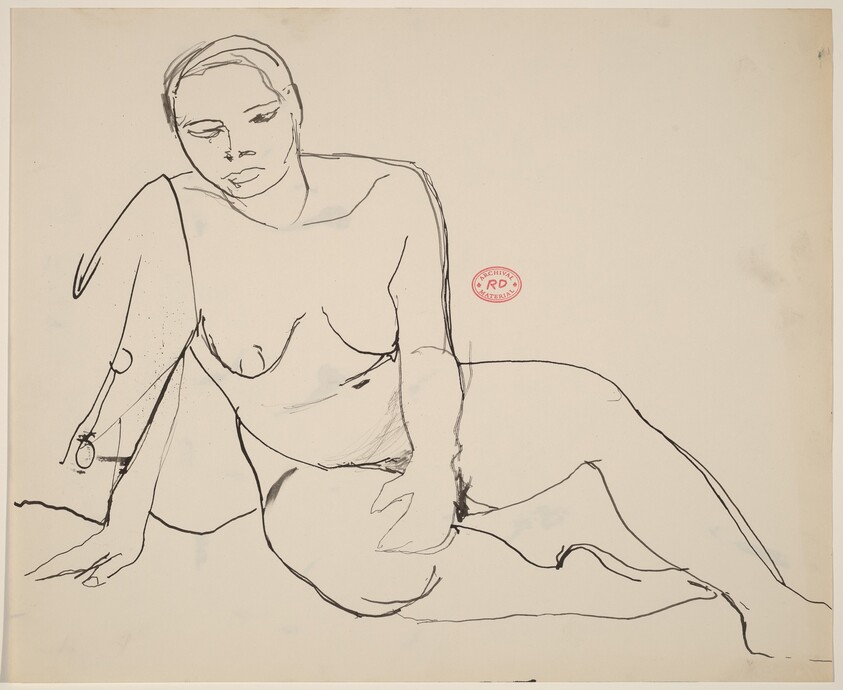 Untitled [seated female nude leaning on right arm]