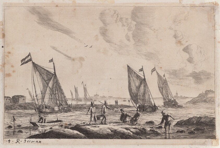 View of Inland Waterway with Fishermen