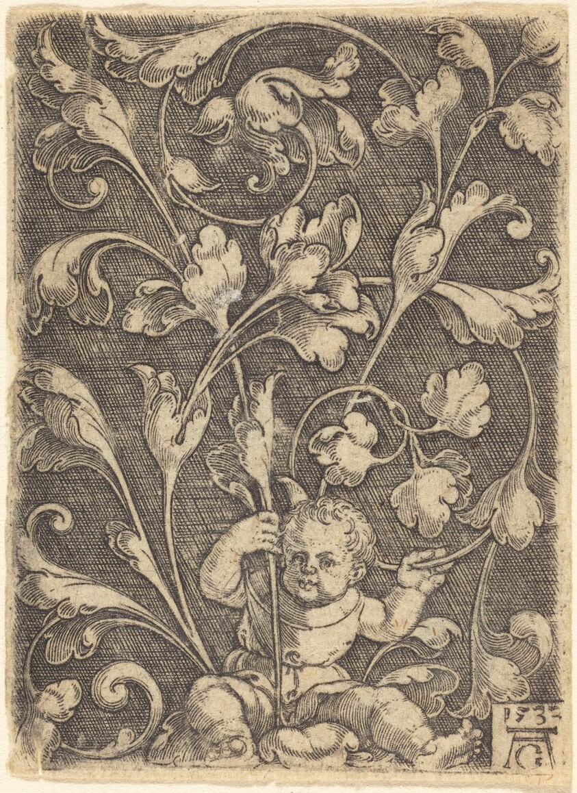 Scroll Ornament with Seated Child