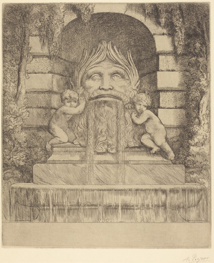 Fountain: Grotesque, Children and Basin (Une fountaine: Masque, enfants et bassin)