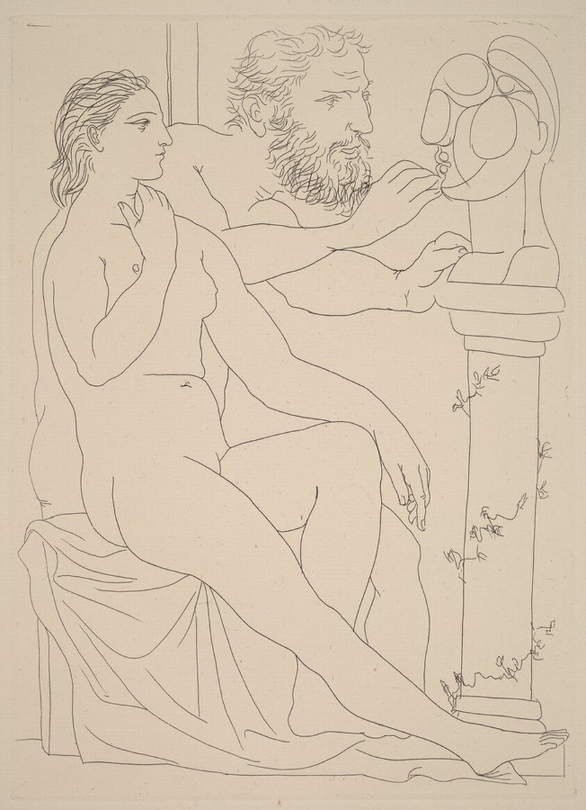 Model and Sculptor with a Sculpted Bust of the Model (Modèle et sculpteur avec sa sculpture)