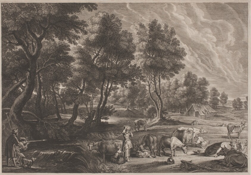 Farm Landscape with Hunters and Milkmaids