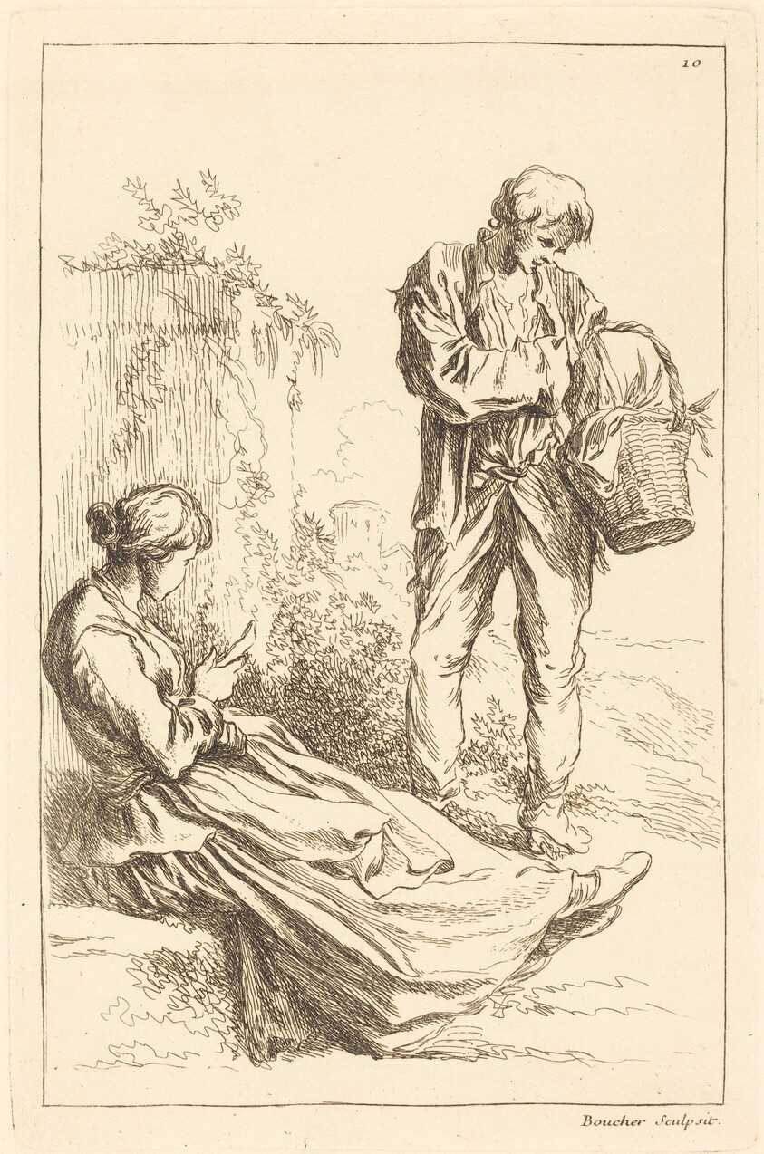 Seated Woman with Peasant Boy Holding a Basket