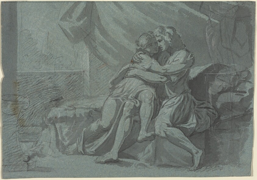 Embracing Lovers in Classical Dress / A Woman in Classical Dress Looking Up