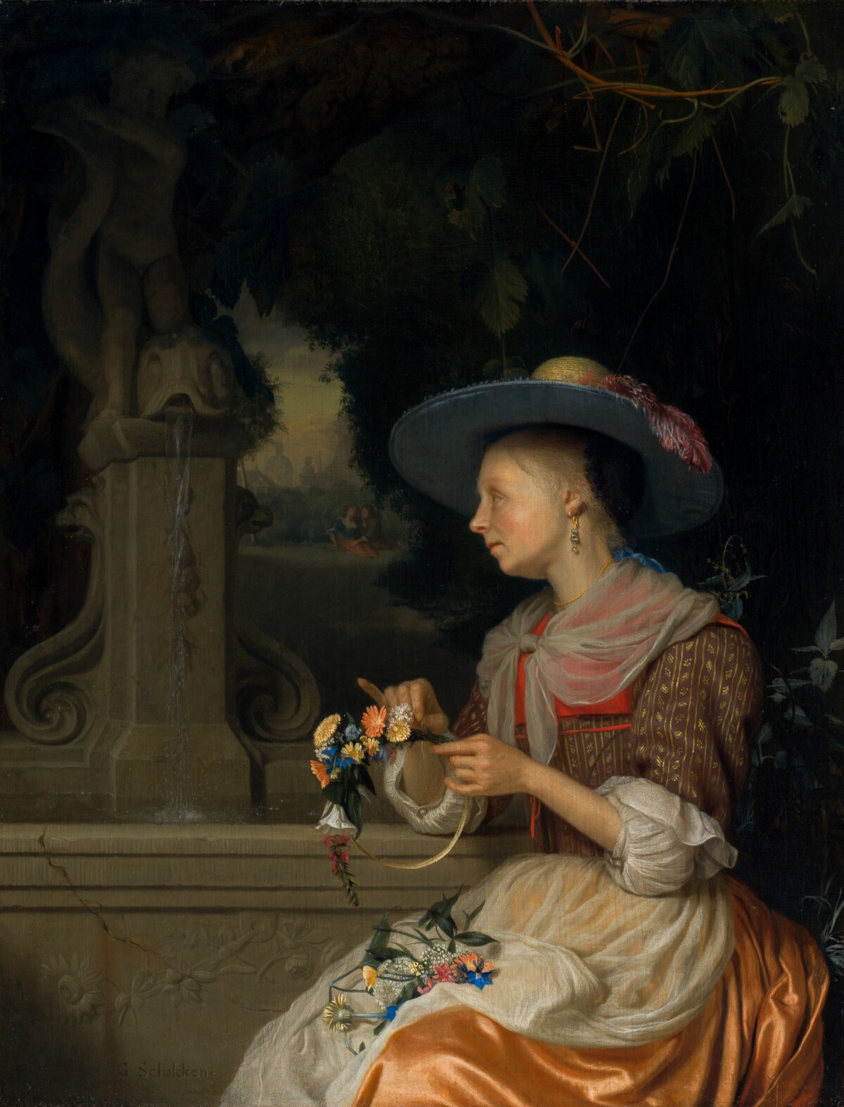 Woman Weaving a Crown of Flowers