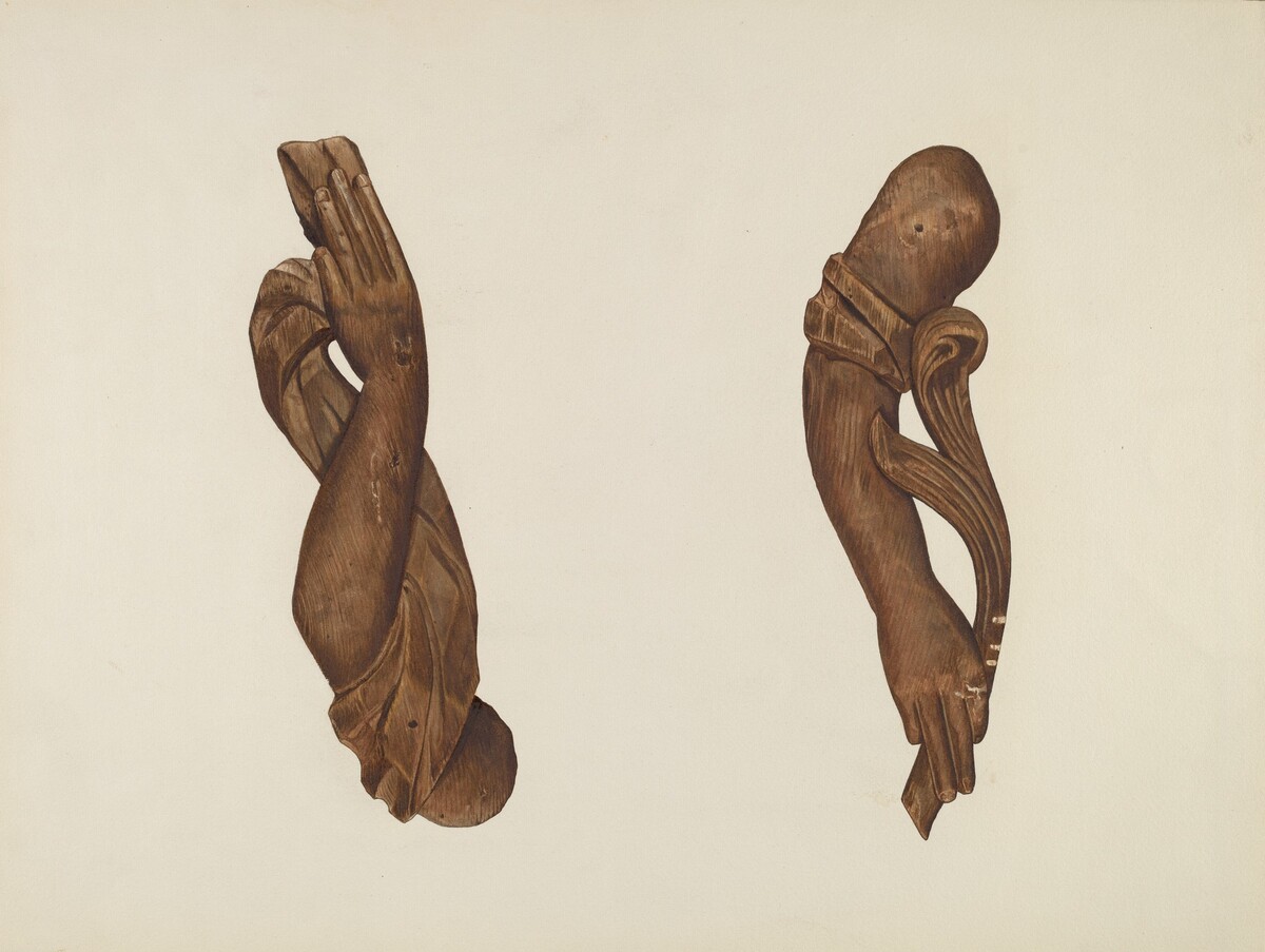 Pair of Carved Wooden Arms