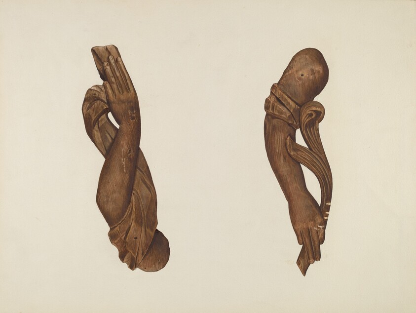Pair of Carved Wooden Arms