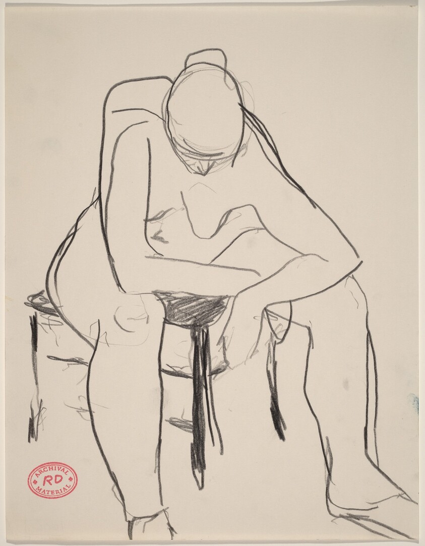 Untitled [seated female nude resting elbows on knees]