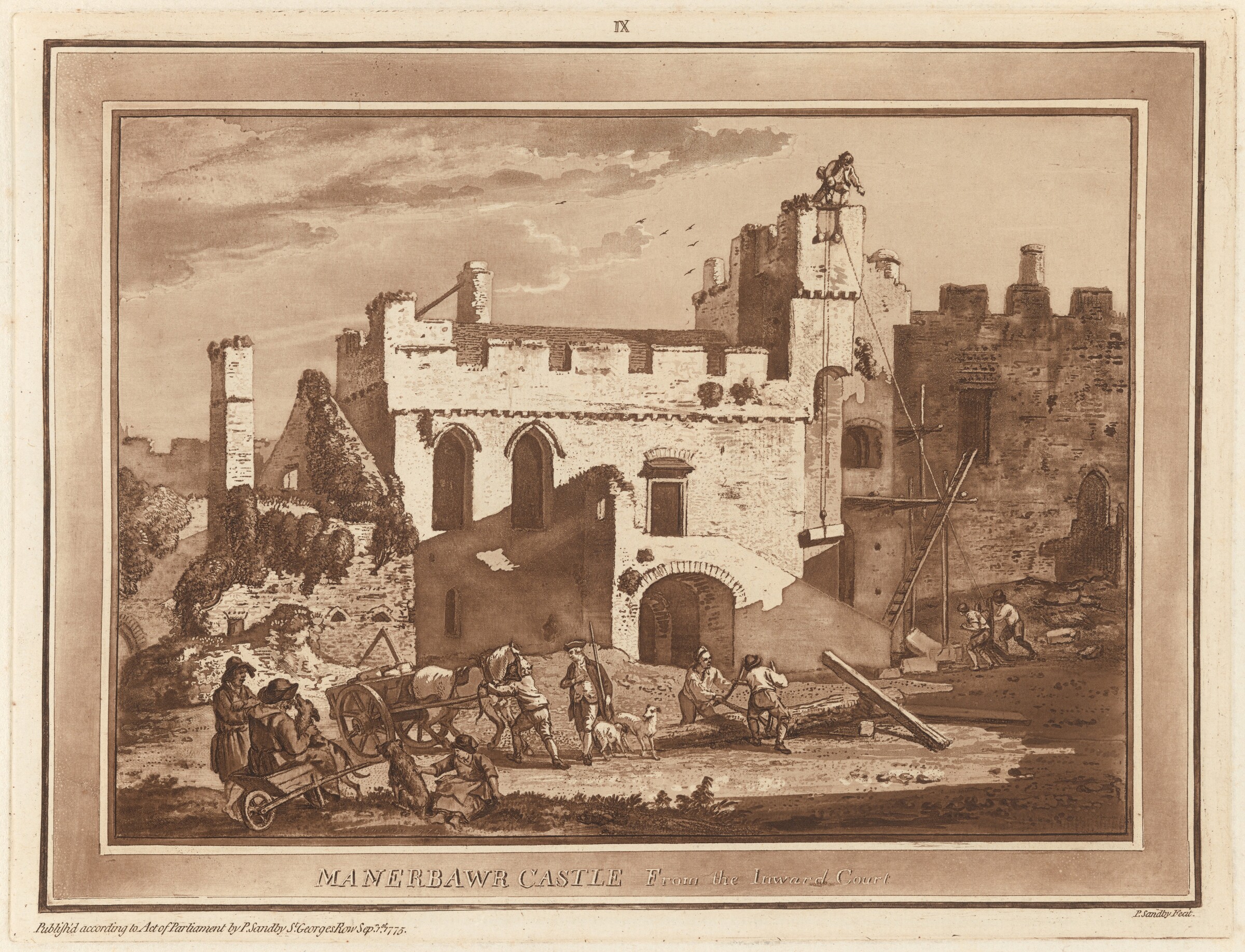 Manerbawr Castle from the Inward Court, Paul Sandby, 1775