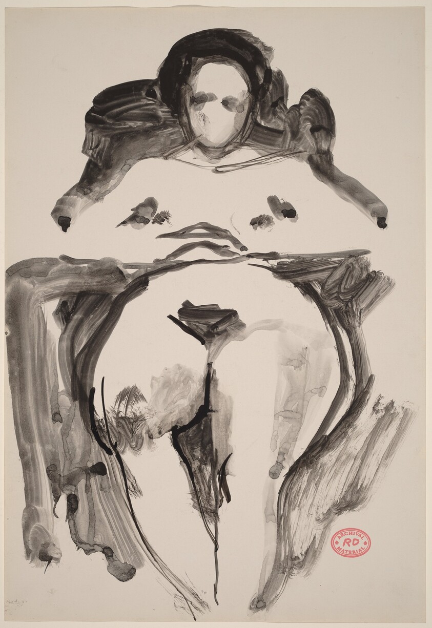 Untitled [nude seated with her arms on chair armrests]