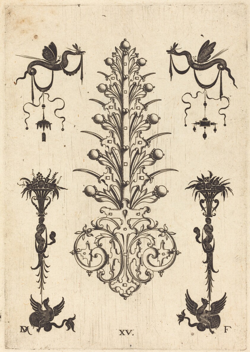 Hyacinth-Shaped Brooch with Winged Snakes at Top and Winged Animals at Bottom