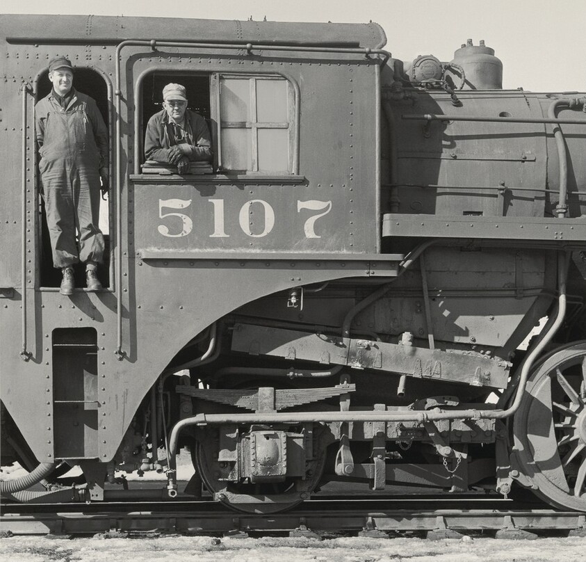 CPR 360, Engineer Bud Rolf and Fireman Doug Blue in Cab of Locomotive Number 5107 after Last Scheduled Steam Powered Train Number 518, Brownville Junction, Maine