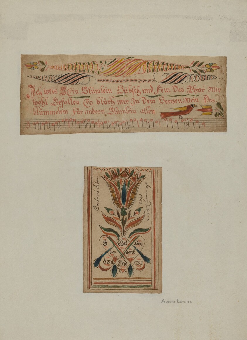 Fractur Paintings (Upper-a Hymn; Lower- Religious Motto)