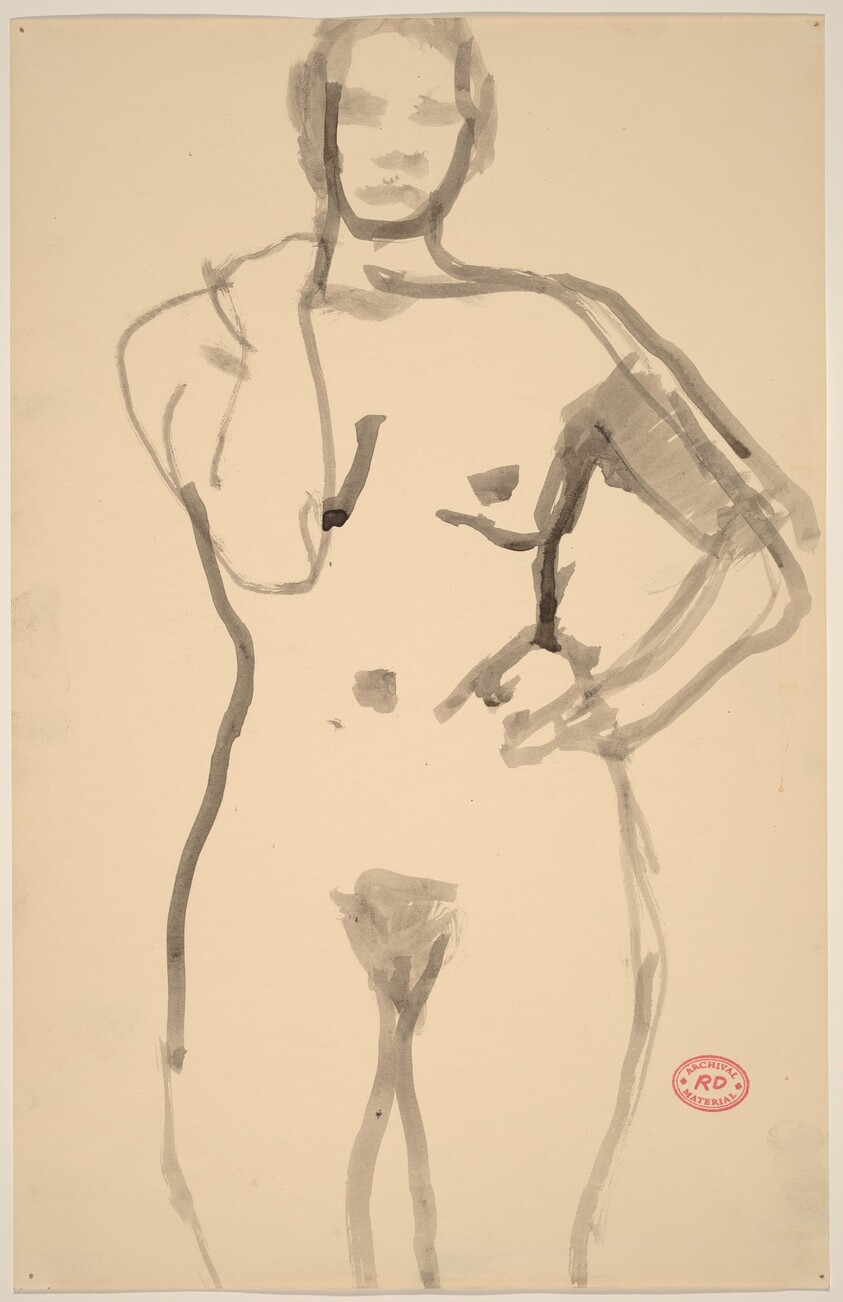 Untitled [standing female nude grasping her shoulder with her right hand]