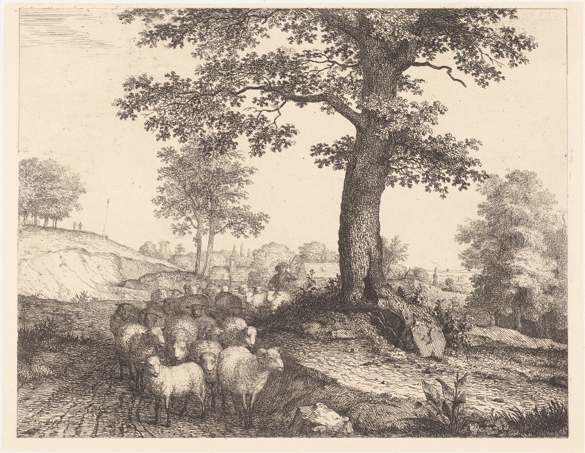 Shepherd and Flock under an Ancient Tree