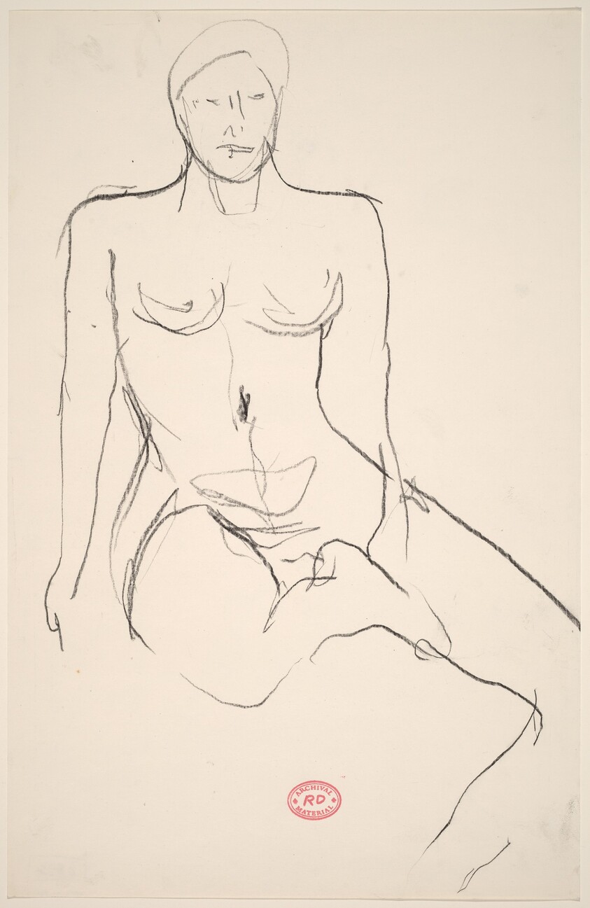Untitled [seated female nude with right leg pulled in]