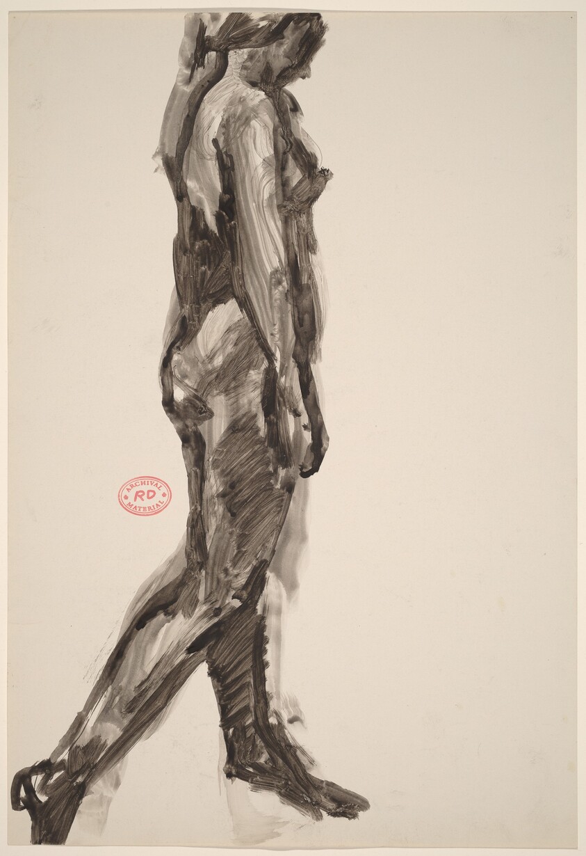 Untitled [striding female nude: side view]