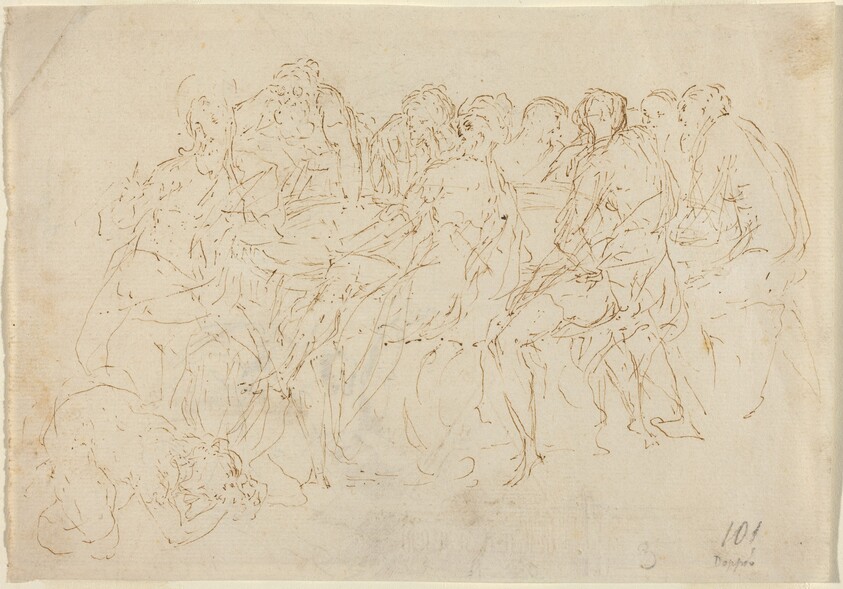 Magdalene Washing the Feet of Christ with Eight Disciples Looking On [recto]