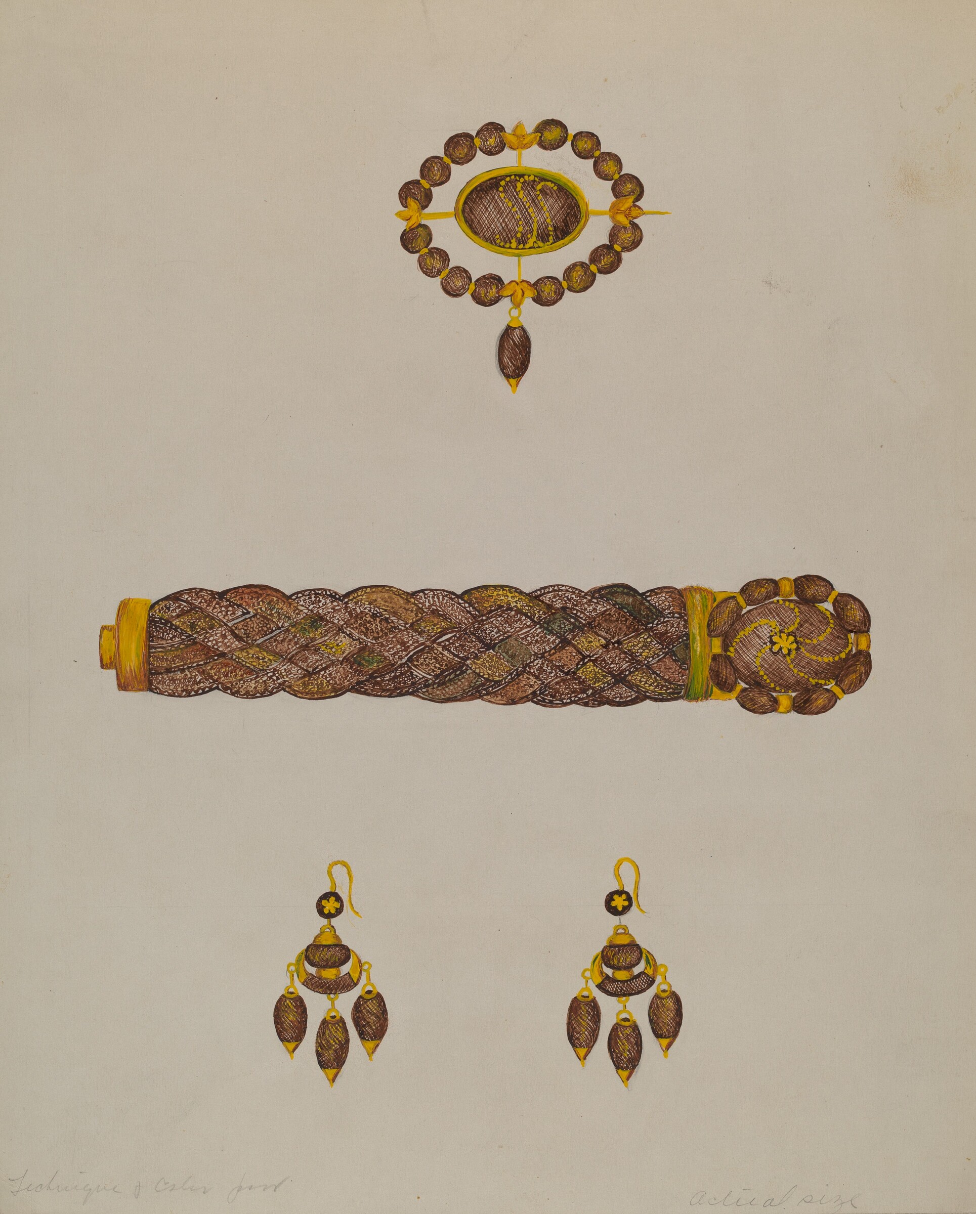Hair Bracelet, Earrings, and Brooch, Florence Stevenson, c. 1936