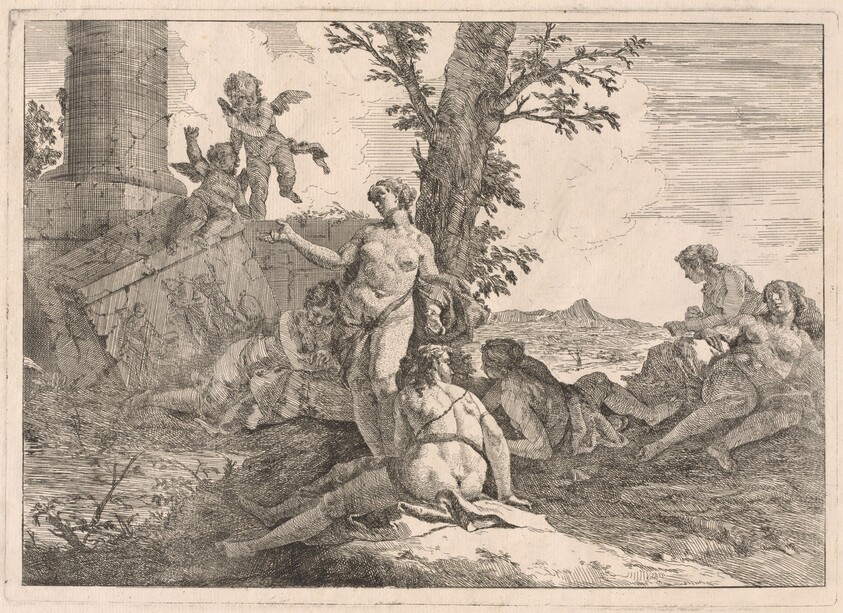 Six Nymphs and Two Cupids in a Landscape