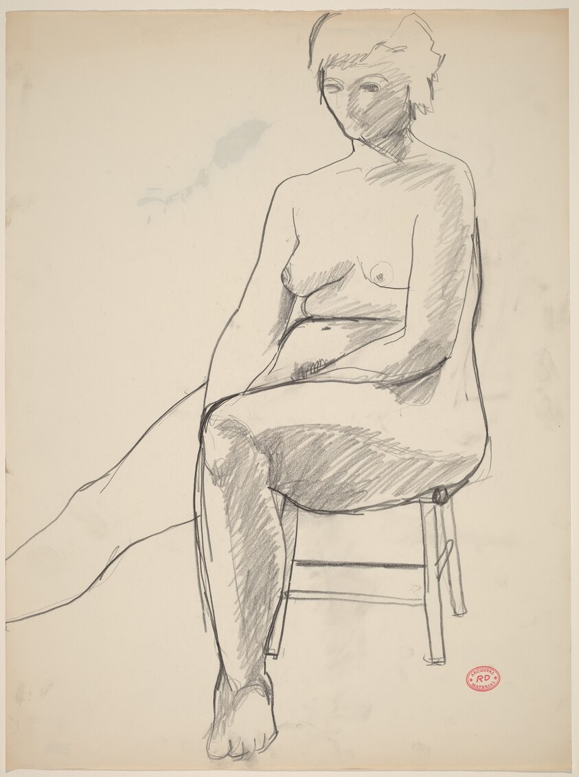 Untitled [female nude seated on a low stool]