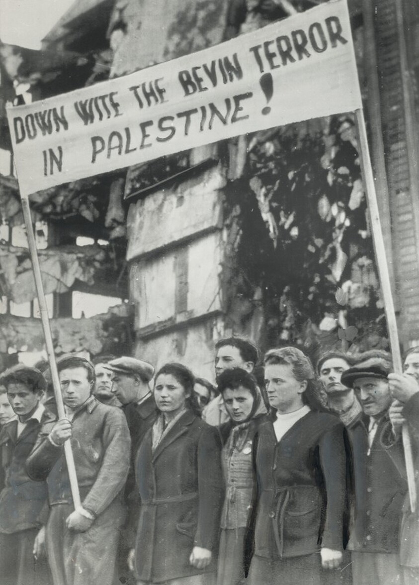 "Down with the Bevin Terror in Palestine!"