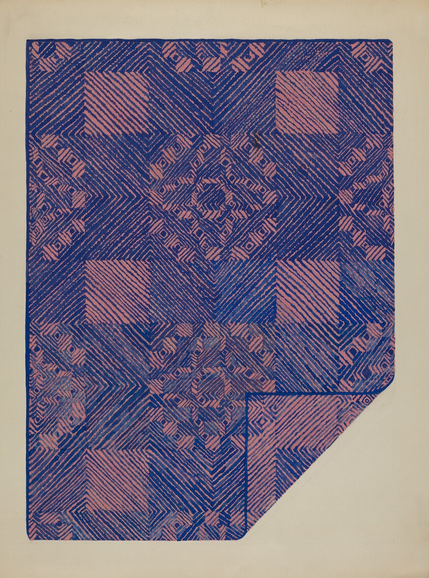 Piece of a Coverlet - Cobalt Blue & Rose