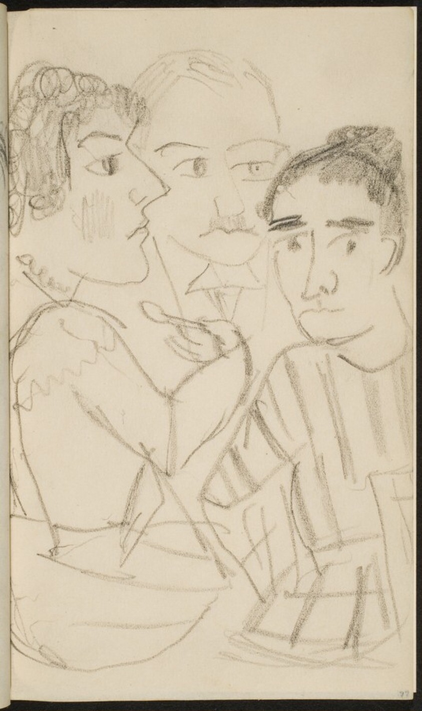 Drei zu Tisch sitzende Figuren (Three Figures at a Table) [p. 77]