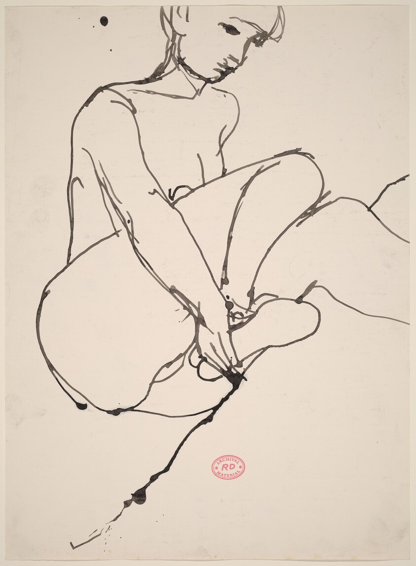 Untitled [seated model holding her right foot]