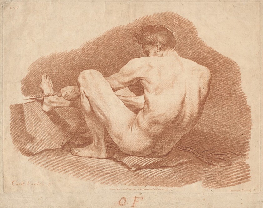 Seated Nude Man, Seen from Behind, Pulling a Rope