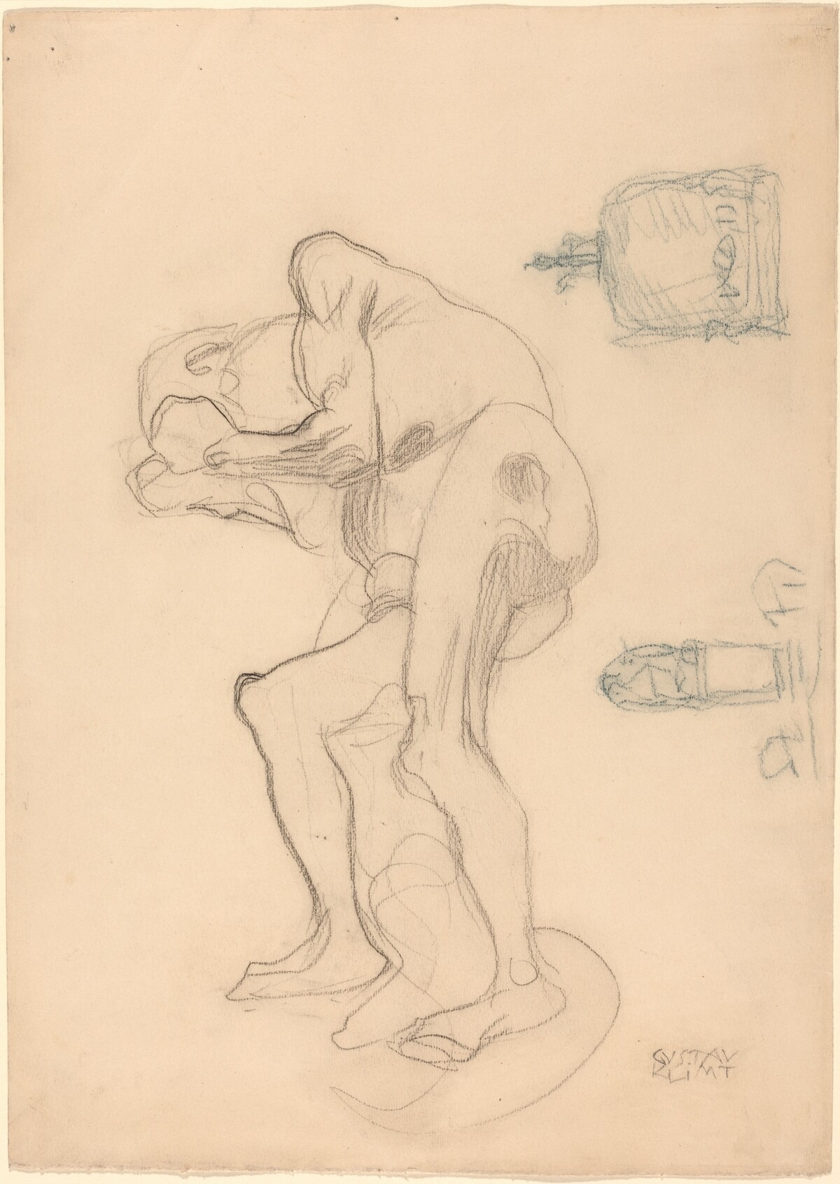 Study of a Nude Old Woman Clenching Her Fists, and Two Decorative Objects