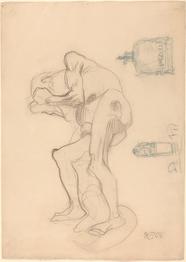 Study of a Nude Old Woman Clenching Her Fists, and Two Decorative Objects