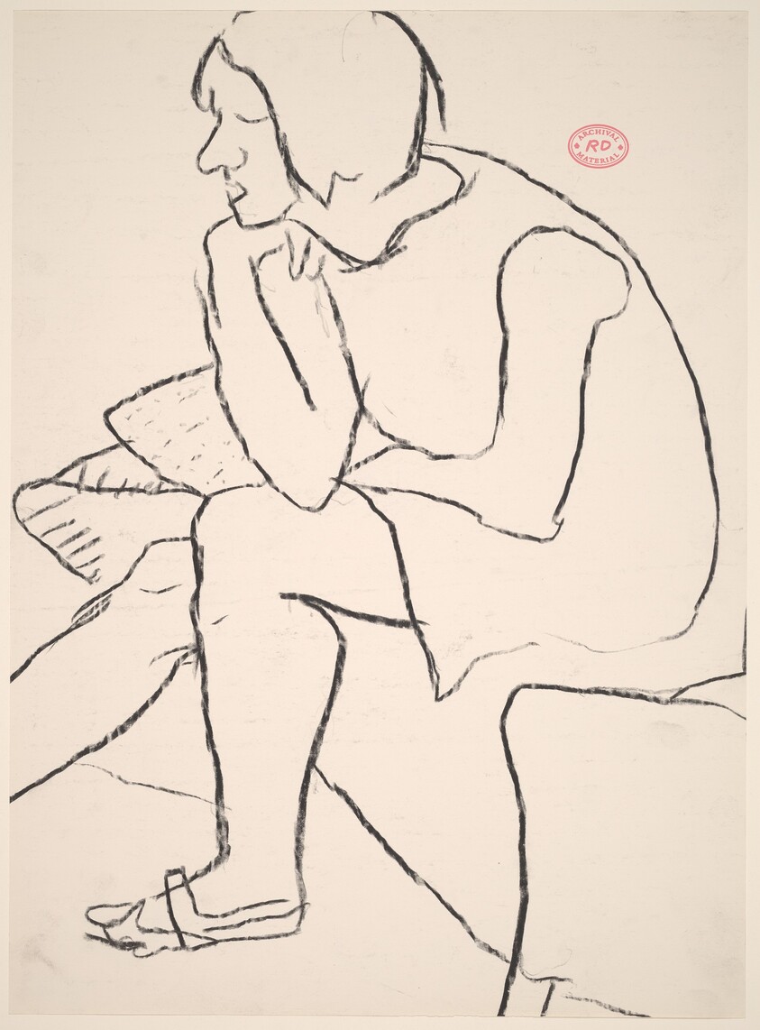 Untitled [female model seated at the edge of a bed]